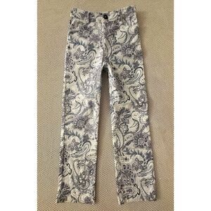 Zara High Rise Pants Size‎ Small Ankle Crop Blue White Paisley Career Casual